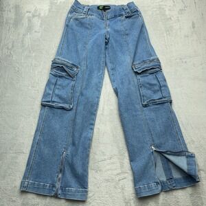 Frankie and the Studs Forever 21 Womens M Cargo Jeans Zipper Skater Baggy Wide